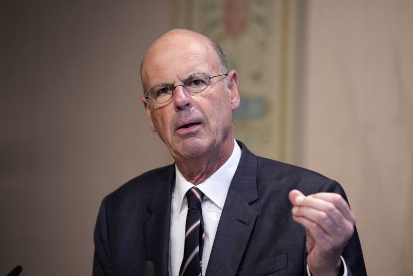 French Finance Minister Eric Lombard speaks to media during a joint news conference 