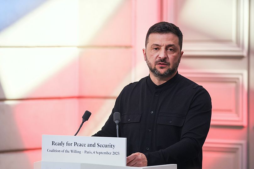 Ukraine's President Volodymyr Zelenskyy attends a press conference following a summit on Ukraine in Paris, 4 September, 2025