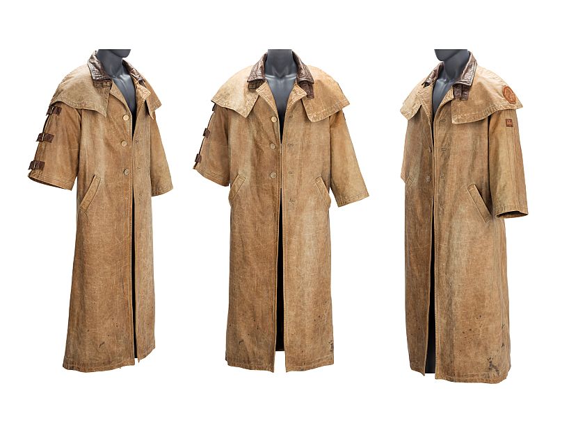 Various angles of a leather duster trench coat worn by actor Ron Perlman in "Hellboy" 