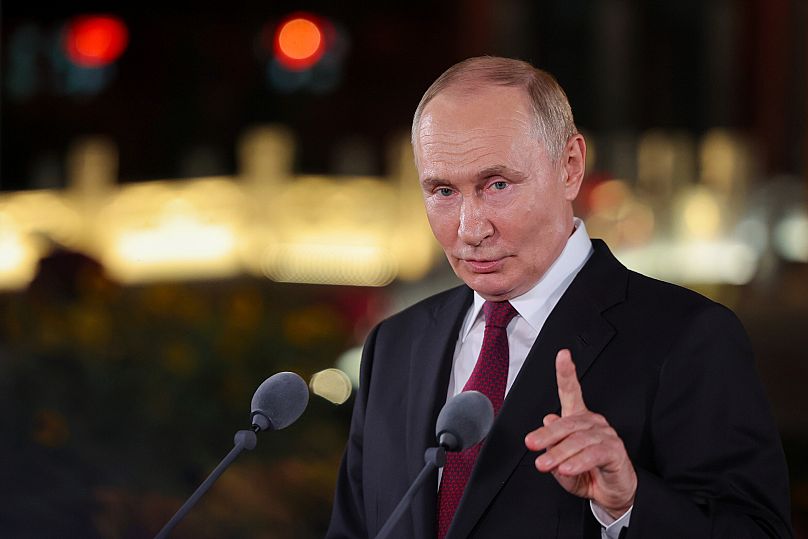 Russian President Vladimir Putin speaks during a press conference in Beijing, 3 September 2025