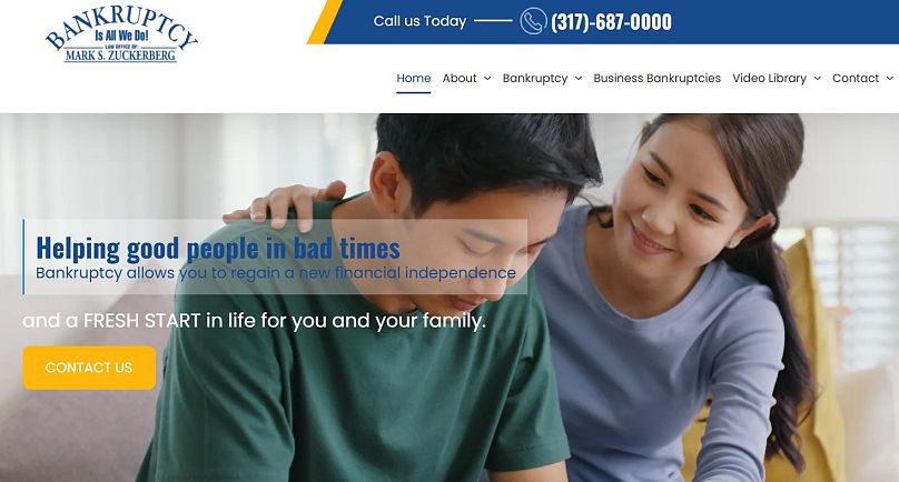 A screenshot of the homepage of Mark S Zuckerberg's legal practice website 