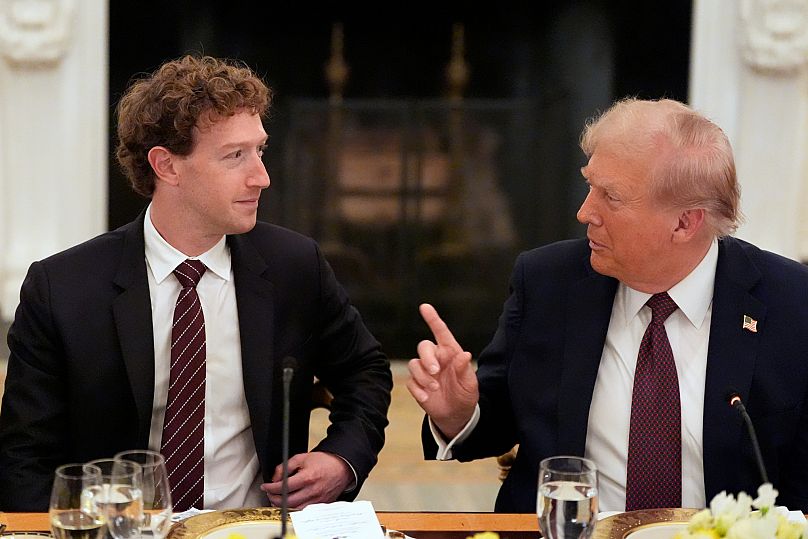 President Donald Trump speaks as Facebook CEO Mark Zuckerberg listens during a dinner in the State Dinning Room of the White House, 4 September, 2025
