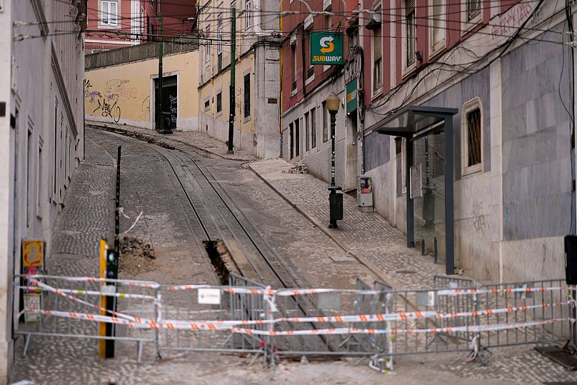 View of the site where a tourist streetcar derailed and crashed in Lisbon, 5 September, 2025