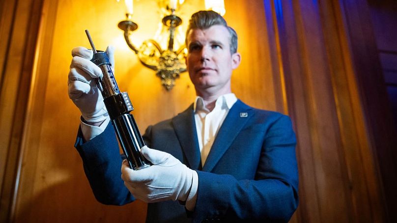 The lightsaber sold at Thursday’s auction in Los Angeles
