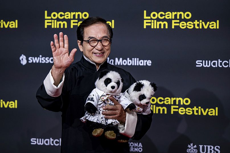 Hong Kong actor Jackie Chan poses on the red carpet during the 78th Locarno International Film Festival in Locarno, 9 August, 2025