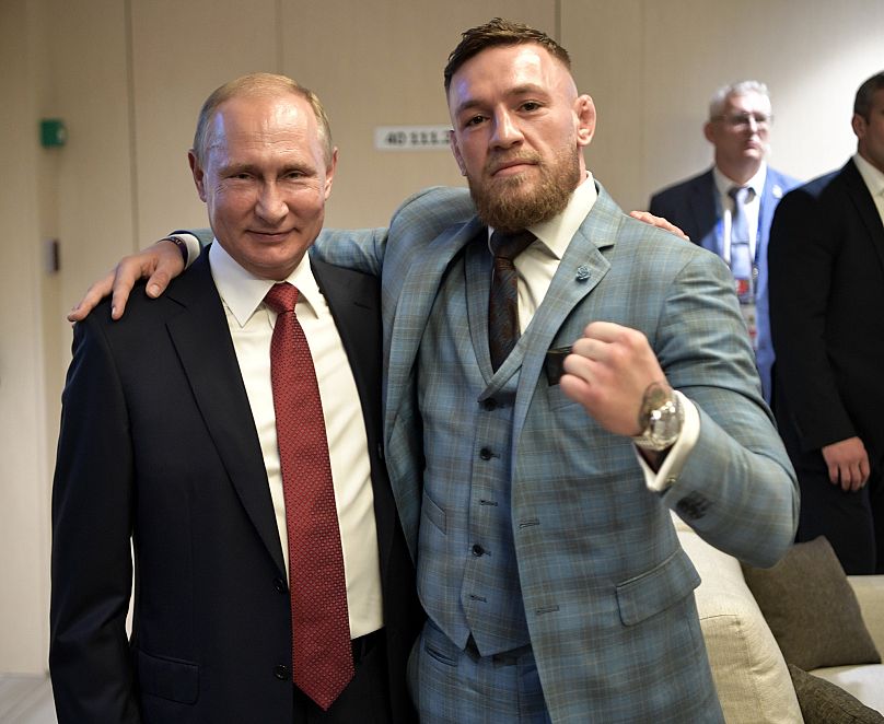 Russian President Vladimir Putin and Conor McGregor during the final match between France and Croatia at the 2018 World Cup in Moscow, 15 July, 2018