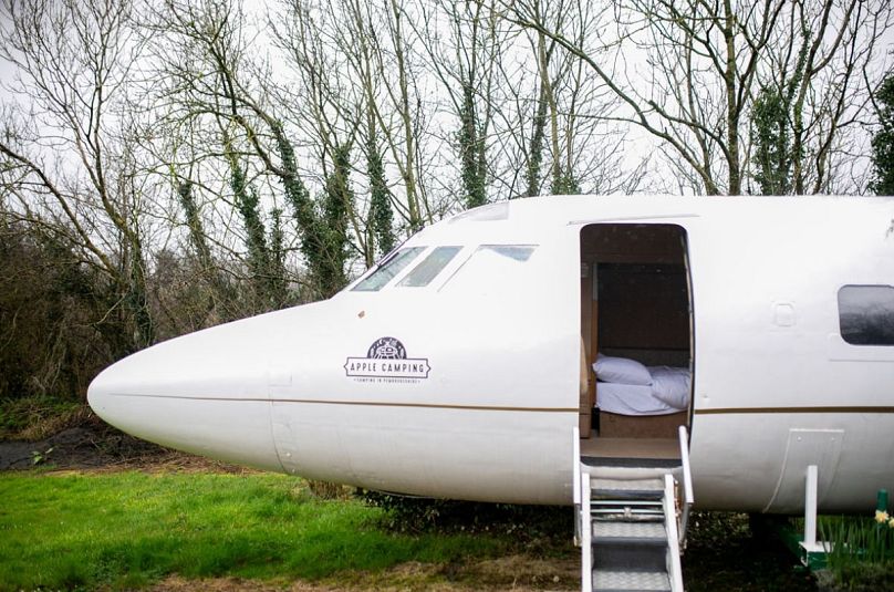 The Jet-Star private jet stay at Apple Camping from the outside