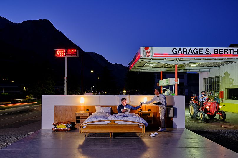 One of Zero Real Estate's open air art concept 'rooms' near a gas station. The brand is a spin-off version of the Null Stern Hotel concept. 