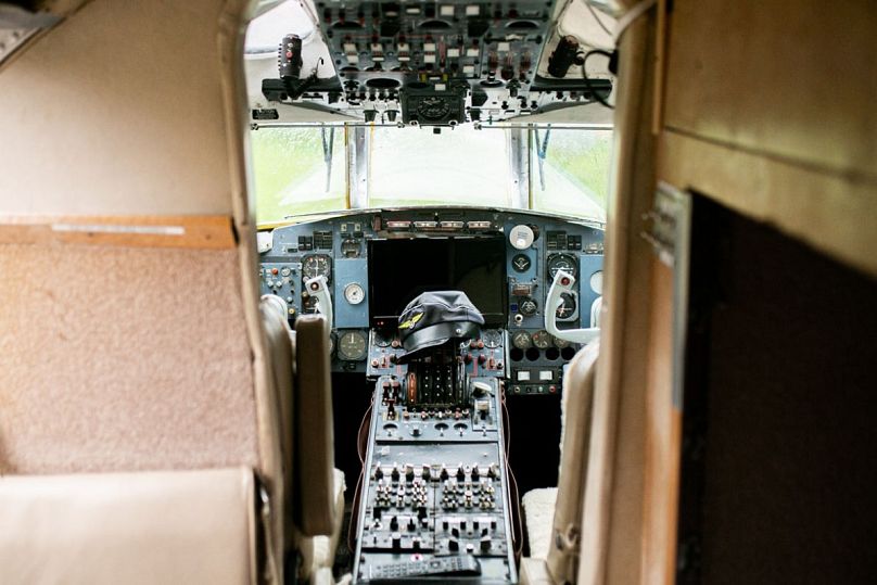 The converted cockpit in the Jet-Star private jet stay at Apple Camping
