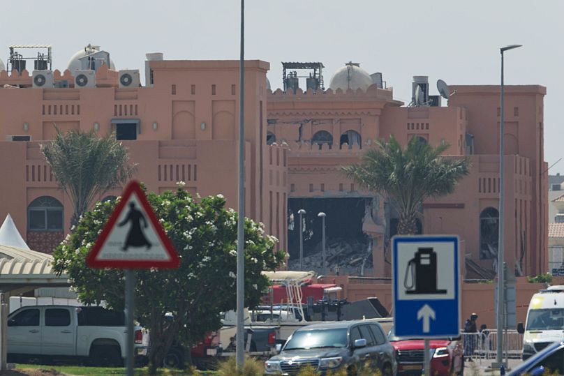 Damage seen after an Israeli strike targeted a compound that hosted Hamas' political leadership in Doha, 10 September, 2025