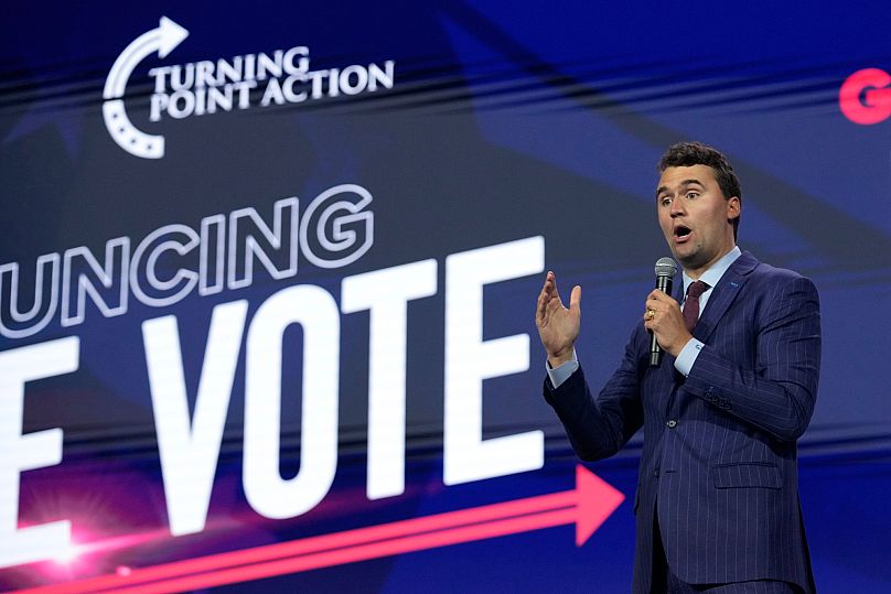 Charlie Kirk, founder of Turning Point USA, speaks during the Turning Point Action conference, Saturday, July 15, 2023, in West Palm Beach, Fla.