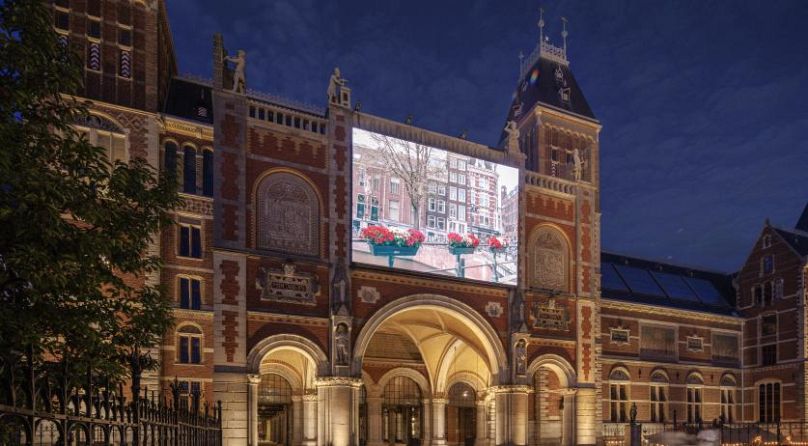 The 34-hour version of Steve McQueen's documentary, Occupied City, shown on the Rijksmuseum façade in Amsterdam