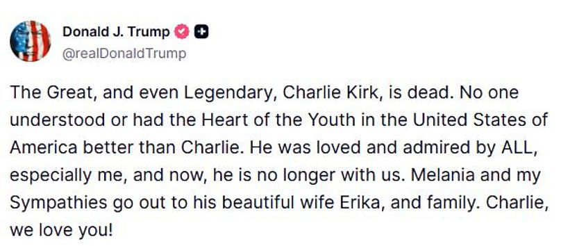 Trump's reaction to Kirk's death