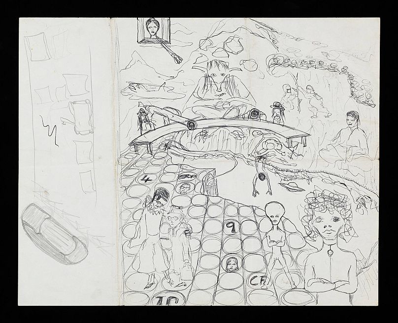 Desenho para a capa do álbum Space Oddity, de David Bowie, 1969