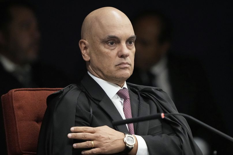 Justice Alexandre de Moraes attends the verdict and sentencing phase of a trial for an alleged coup plot to keep former President Jair Bolsonaro in office, Brasilia, Sept. 11