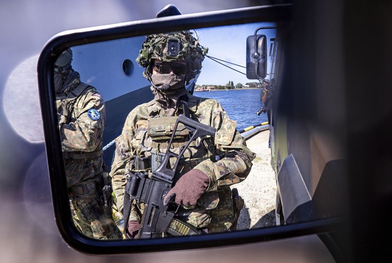 Soldaten der Bundeswehr während des Medientags im Rahmen der Militärübung "Quadriga 2025" in Rostock, 4. September 2025