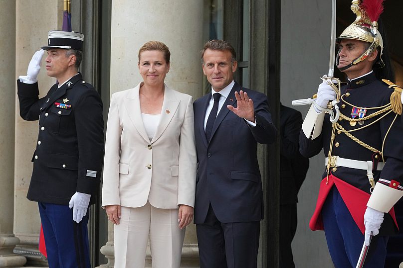 Mette Frederiksen dán miniszterelnök és Emmanuel Macron francia elnök Párizsban, 2025 szeptember 4.