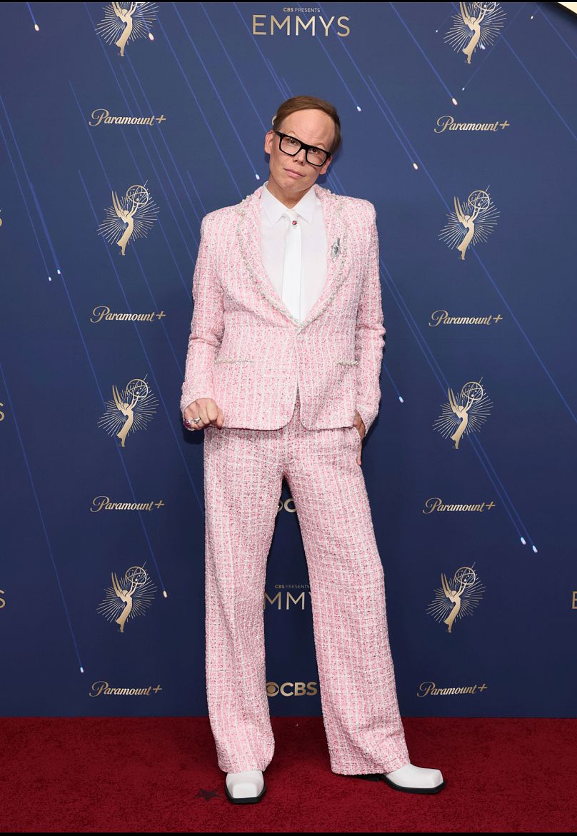Jeff Hiller dazzled in a white-and-pink tweed suit. 