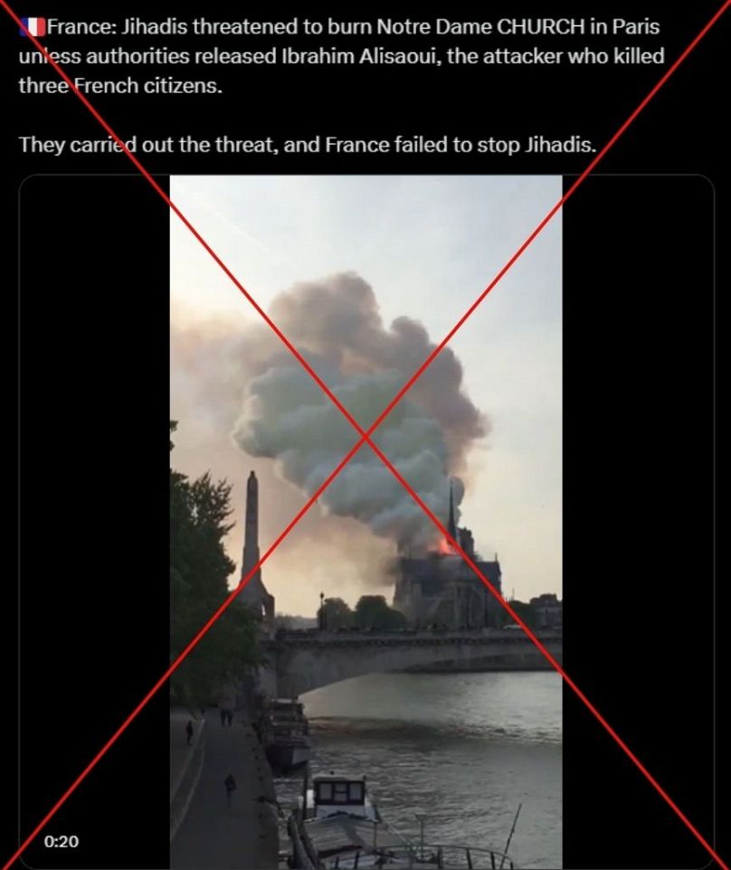 The false video about the terrorists prompted old footage of the Notre Dame fire to also resurface.