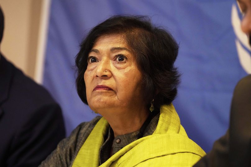 Chairperson of the UN Commission on Human Rights in South Sudan and human rights lawyer Yasmin Sooka answers journalists' questions during a press conference in Nairobi, Kenya