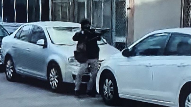 This screengrab from a security camera shows the 16-year-old ISIS militant with his shotgun in Izmir, Turkey on Sept. 8, 2025