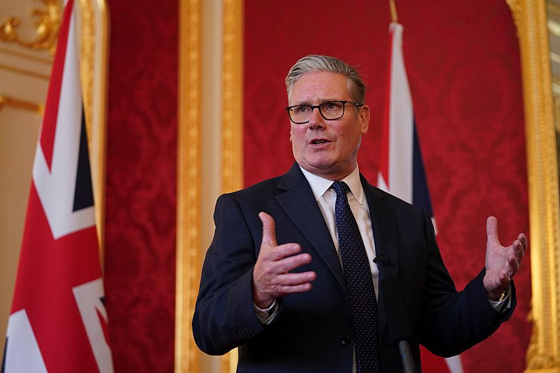 Britain's Prime Minister Keir Starmer speaks as he hosts representatives of the Civil Nuclear industry at a reception at Lancaster House in London, 15 September, 2025 