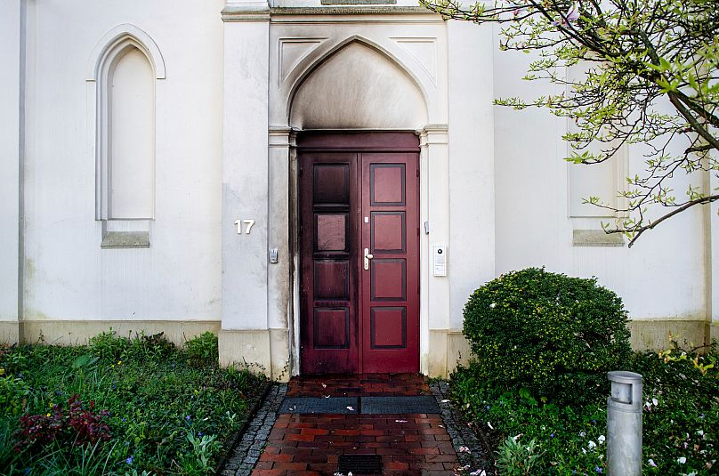 FILE: Traces of fire can be seen on a synagogue entrance door damaged by an incendiary device in Oldenburg, April 2024
