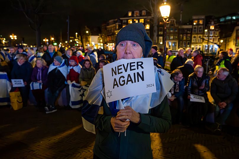 FILE: People take part in a protest rally against antisemitism in Amsterdam, Thursday, 28 November 2024