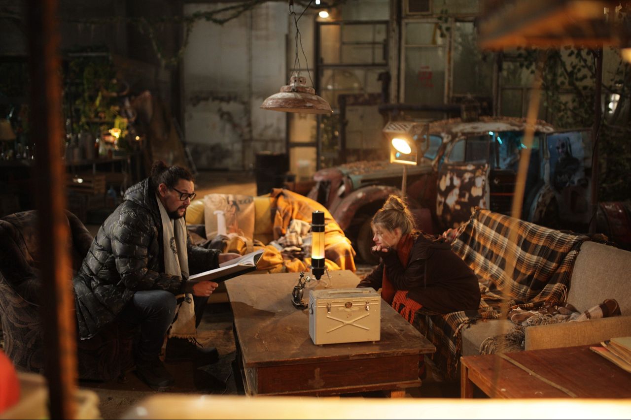Director Timo Vuorensola gives directions to Elizaveta Bugulova, who portrays Chloe in Altered