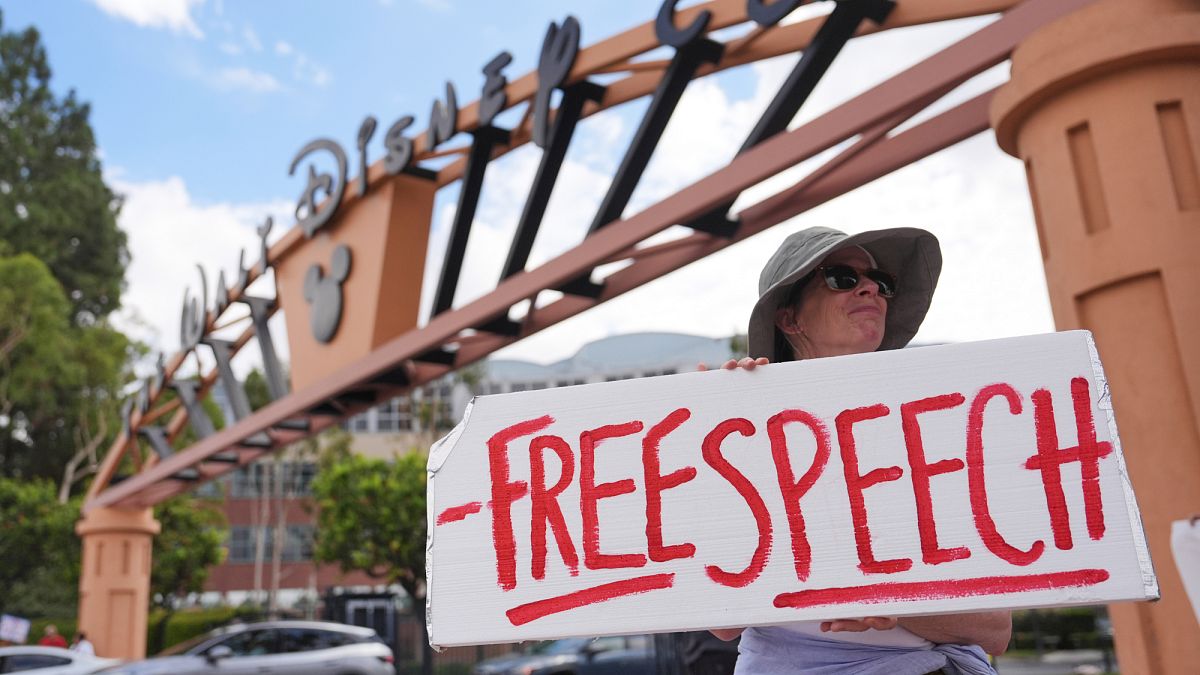 Protesters gather outside Jimmy Kimmel’s studio after show suspension
