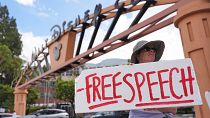 Protesters gather outside Jimmy Kimmel’s studio after show suspension