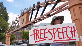 Protesters gather outside Jimmy Kimmel’s studio after show suspension