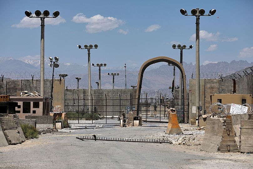 A gate at the Bagram Air Base in Afghanistan, 25 June, 2021