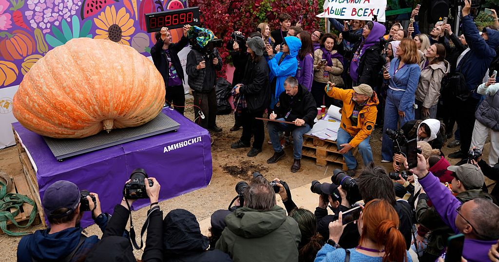 Russian Farmer breaks national record with 969 kilo pumpkin at giant vegetable showdown Russian Farmer breaks national record with 969 kilo pumpkin at giant vegetable showdown