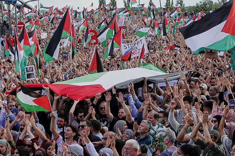 Thousands of people take part in a pro Palestine demonstration in Frankfurt, 30 August, 2025