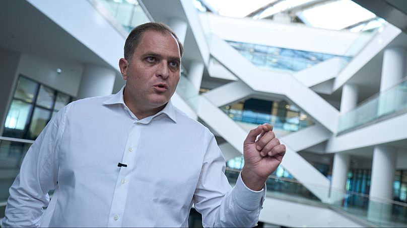 Giorgos Pitsilis, governor of the Independent Authority for Public Revenue (AADE) speaks in Athens, Greece, on Sept. 16, 2025. 
