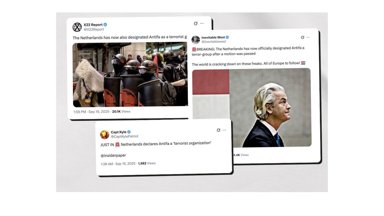 Screenshots from X users commending the Netherlands for banning Antifa