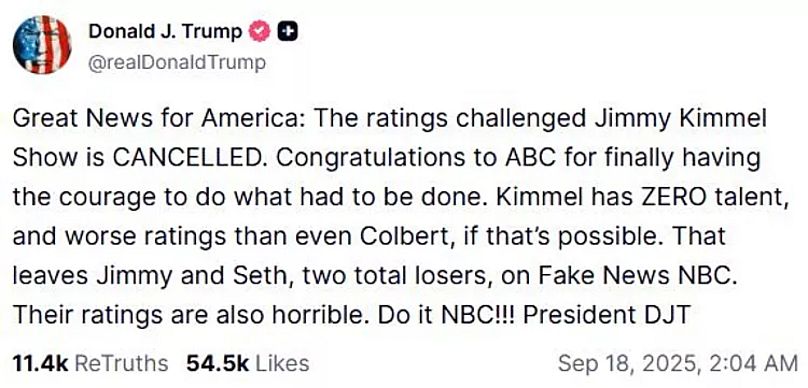 Trump's reaction following Kimmel's suspension