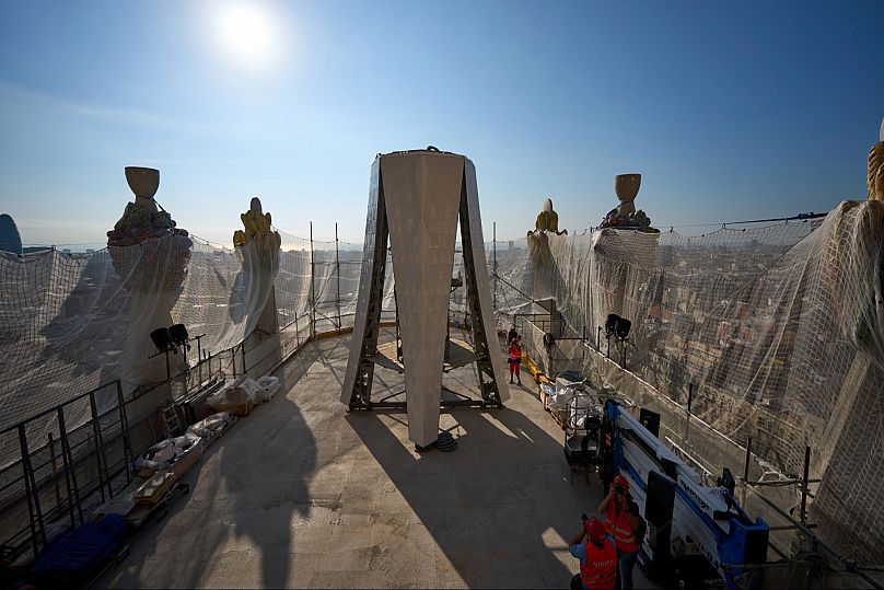 Part of the new central tower that will make the Sagrada Familia Europe's largest Christian church, 18 Sep 2025