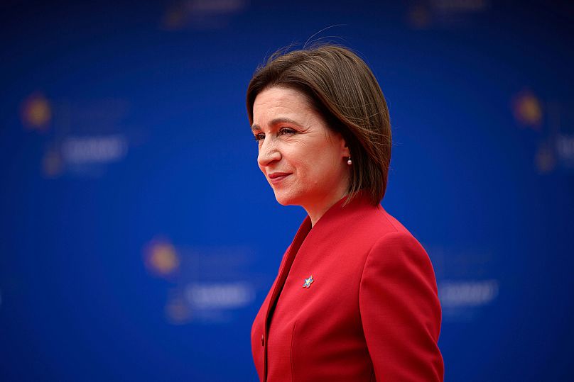 President of Moldova Maia Sandu arrives at the 6th European Political Community summit in Tirana, 16 May, 2025 