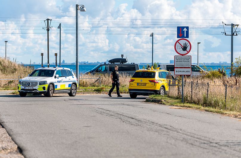 Danish police and Danish Security and Intelligence Service (PET) are present at DSB on Kystvejen by Copenhagen Airport, Tuesday, Sept. 23, 2025