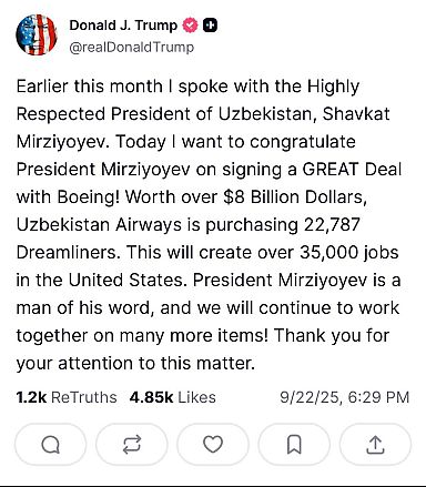 Trump's post on "Truth Social"