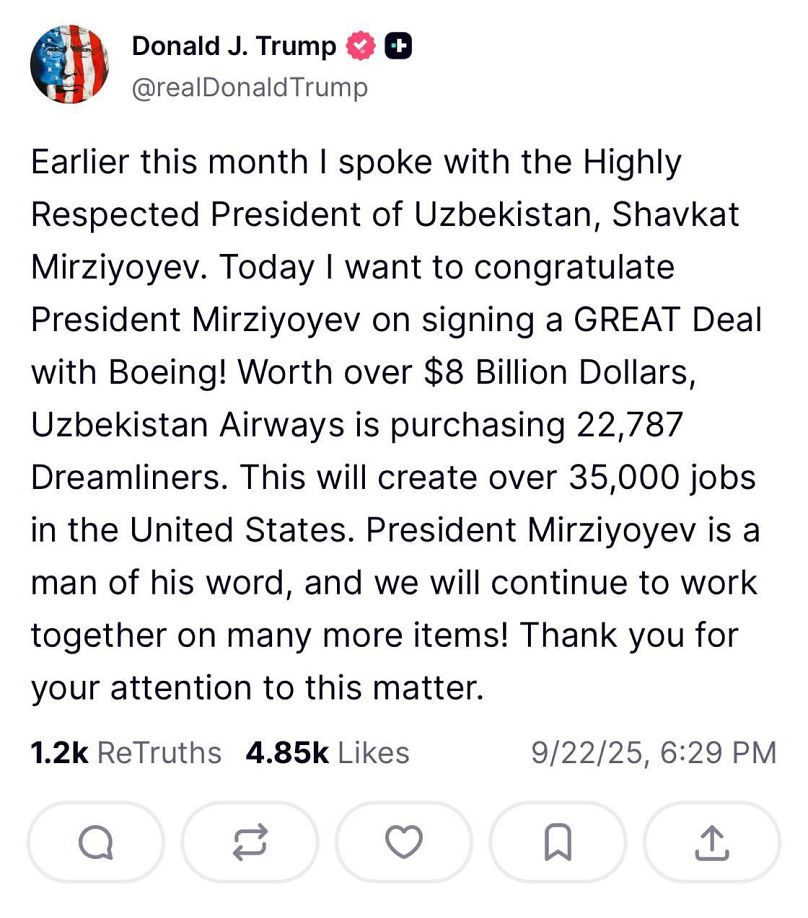 Trump's post on "Truth Social"