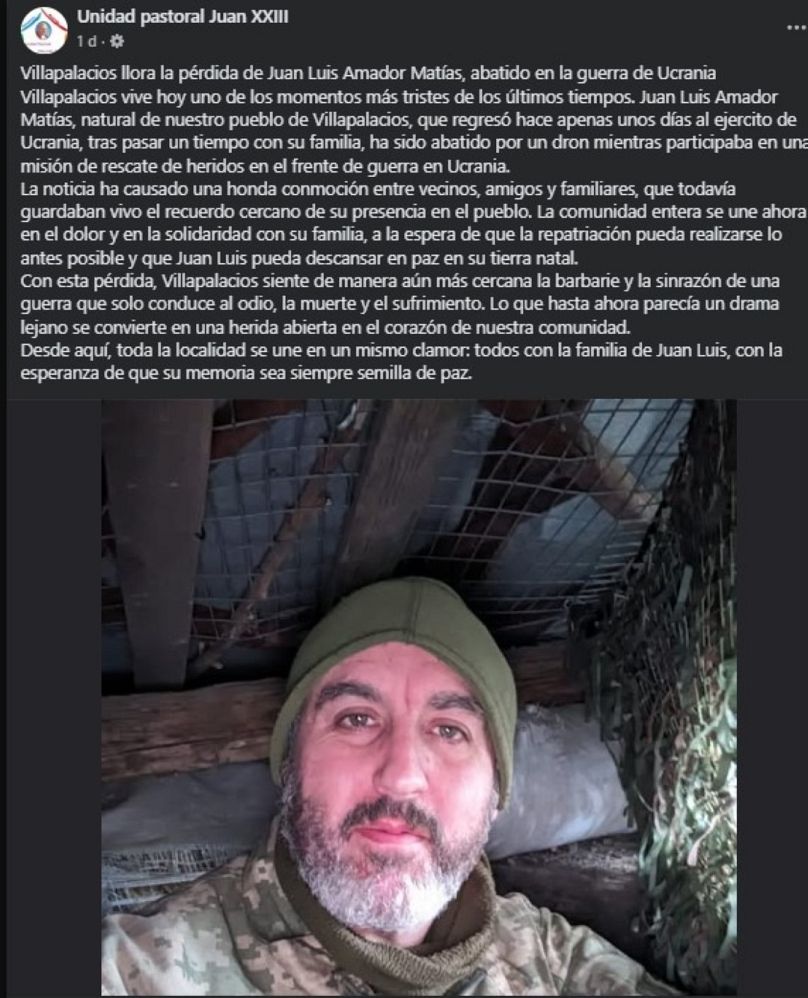 Imagen del grupo de Facebook de la unidad pastoral, que agrupa varias parroquias de la zona, donde se ha publicado información sobre Juan Luis Amador Matías.
