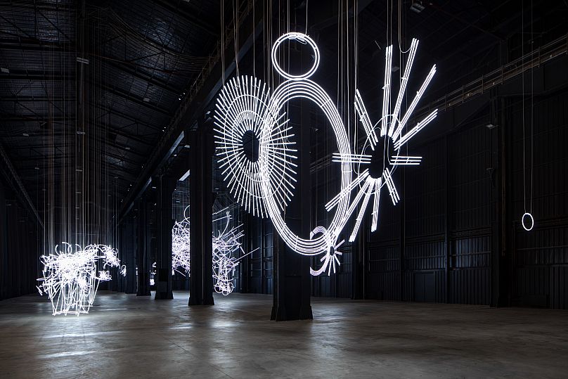 Cerith Wyn Evans, “….the Illuminating Gas”, exhibition view at Pirelli HangarBicocca, Milan, 2019.