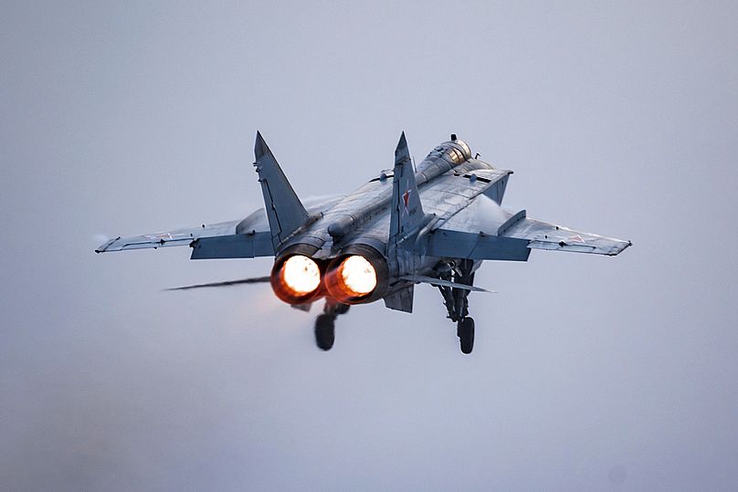A MiG-31 fighter of the Russian air force takes off at an air base in the Tver region, 14 February, 2022