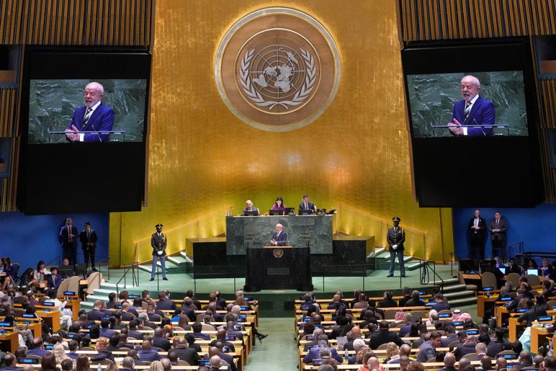 O presidente do Brasil, Luiz Inácio Lula da Silva, discursa na 80ª sessão da Assembleia Geral das Nações Unidas