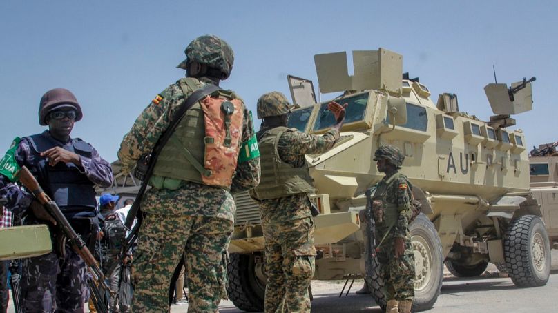 FILE - African Union peacekeepers in Mogadishu, Somalia Sunday, May 15, 2022.