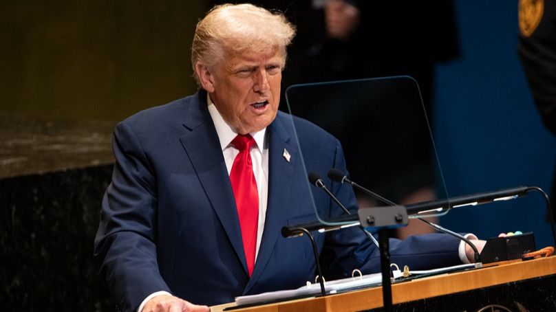 President Donald Trump addresses the 80th session of the United Nations General Assembly, Tuesday, Sept. 23, 2025, at U.N. headquarters.