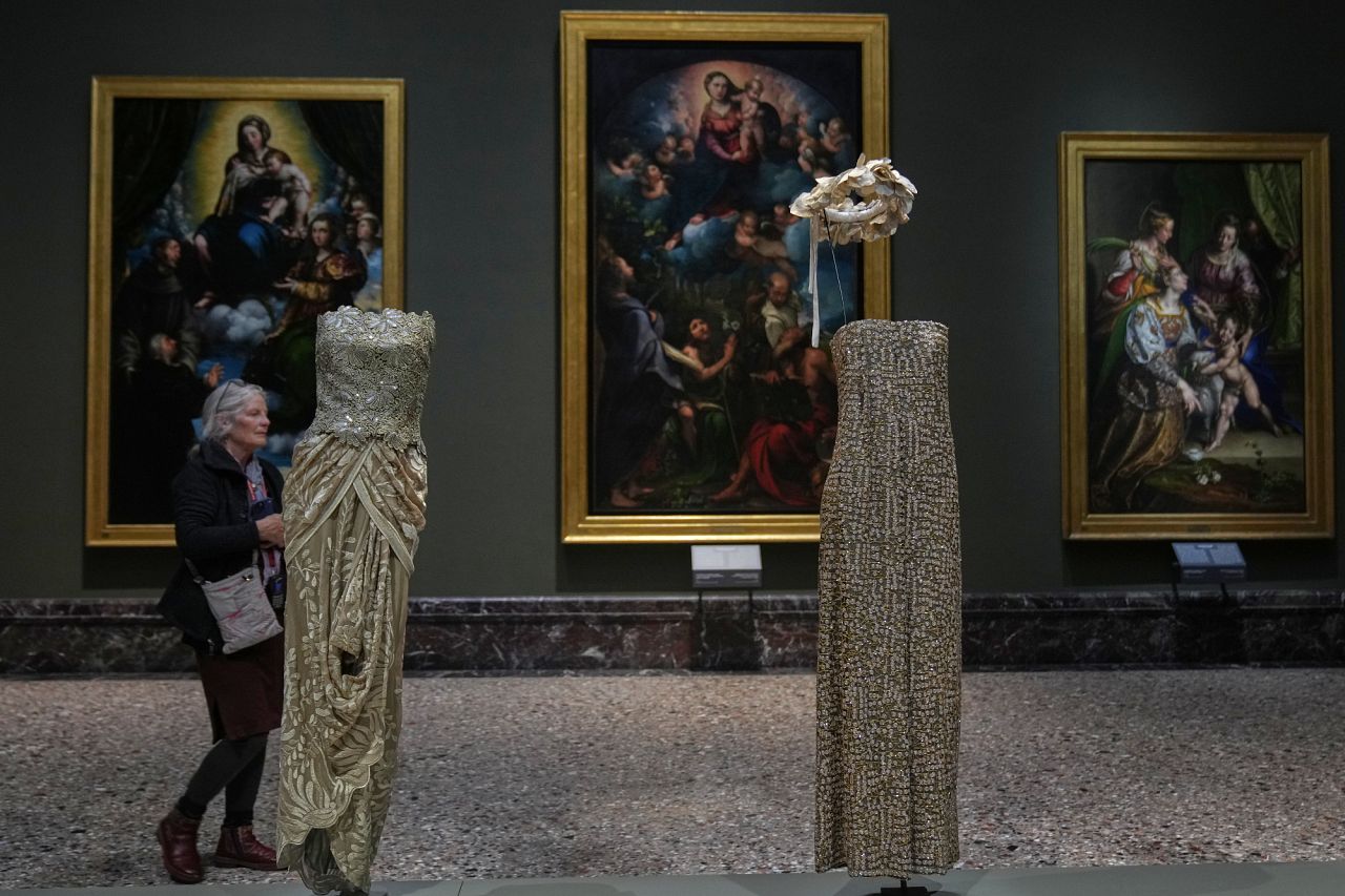 Giorgio Armani's creations are displayed during the exhibition "Giorgio Armani - 50 Years"